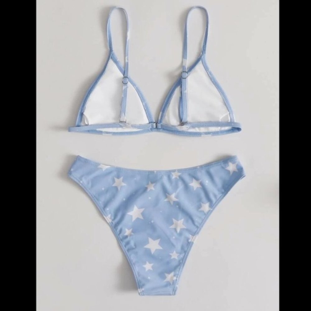 Blue stars bikini swimsuit two piece 2 cheeky - Picture 2 of 3